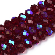 Electroplate Glass Beads Strands, Half Rainbow Plated, Faceted, Rondelle, Dark Red, 6x5mm, Hole: 1mm, about 85~88pcs/strand, 16.1~16.5 inch(41~42cm)(X1-EGLA-A034-T6mm-L21)