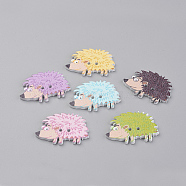 2-Hole Printed Wooden Buttons, Dyed, Hedgehog, Mixed Color, 32.5x23x2mm, Hole: 1.5mm(X-WOOD-S037-010)