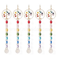 Chakra Octagon Glass Beaded Pendant Decorations, Suncatchers, Rainbow Maker, with Gemstone, Clear Faceted Glass Pendants, Flat Round with Tree of Life, Real 18K Gold Plated, 355mm, Hole: 10mm(HJEW-JM00834)