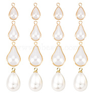 16pcs 4 style ABS Plastic Imitation Pearl Pendants, with Brass Findings, Real 18K Gold Plated, Mixed Shape, Creamy White, 12.5~17.5x5.5~10mm, Hole: 1~1.5mm, 4pcs/style(KK-BC0009-40)