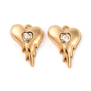 Alloy Crystal Rhinestone Pendants, Heart Charms, Golden, 19.5x15x4mm, Hole: 1.6mm(ALRI-M021-01)