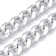 Aluminum Faceted Curb Chains, Diamond Cut Cuban Link Chains, Unwelded, Silver, 17x13x5mm(CHA-N003-37S)