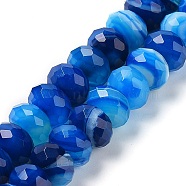 Natural Banded Agate/Striped Agate Beads Strands, Dyed & Heated, Faceted Rondelle, Blue, 10~10.5x6.5~7mm, Hole: 1mm, about 58pcs/strand, 15.31~15.43''(38.9~39.2cm)(G-E605-A02-03B)