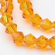 Orange Glass Bicone Beads Strands, Faceted, 4x4mm, Hole: 1mm, about 88~89pcs/strand, 12.99~13.39 inch(X-GLAA-S026-12)