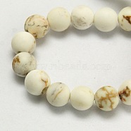 Natural Magnesite Beads Strands, Frosted, Dyed & Heated, Round, Floral White, 8mm, Hole: 1mm, about 37pcs/strand, 15.5 inches(39.4cm)(TURQ-P027-8mm-18B)