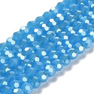 Electroplate Glass Beads Strands, Faceted(32 Facets), Pearl Luster Plated, Round, Dodger Blue, 6mm, Hole: 1mm, about 98~100pcs/strand, 20.39~20.59 inch(51.8~52.3cm)(EGLA-A035-J6mm-A07)