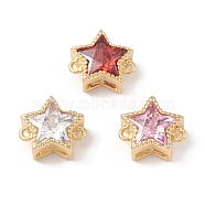 Rack Plating Brass Cubic Zirconia Connector Charms, Cadmium Free & Lead Free, Long-Lasting Plated, Real 18K Gold Plated, Star, Mixed Color, 10x11x5.5mm, Hole: 1mm(KK-G452-22G)