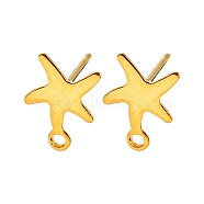 Starfish Shape 201 Stainless Steel Stud Earrings Findings, with 304 Stainless Steel Pins &  Horizontal Loops, Golden, 11.5x8.5mm, Hole: 1.2mm, Pin: 0.7mm.(STAS-Q251-03G)