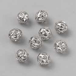 Hollow Brass Beads, Round, Platinum, 6mm, Hole: 2mm(KK-WH0045-062B-P)