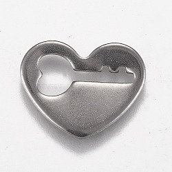 Non-Tarnish 304 Stainless Steel Pendants, Heart with Key, Stainless Steel Color, 16x20x1.5mm(STAS-Z012-03P)