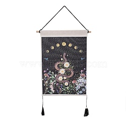 Bohemia Style Cloth Wall Hanging Tapestry, Vertical Tapestry, with Wood Rod & Iron Traceless Nail & Cord, for Home Decoration, Rectangle, Snake Pattern, 850mm(HJEW-E003-01B)