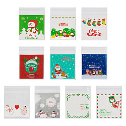 200Pcs 10 Style Christmas Theme Plastic Bakeware Bag, with Self-adhesive, for Chocolate, Candy, Cookies, Square, Mixed Color, 130x100x0.2mm, 20pcs/style(OPP-TA0001-05)