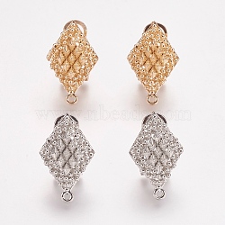 Alloy Stud Earring Findings, with Loop, Rhombus, Mixed Color, 25.5x16mm, Hole: 1mm, Pin: 0.7mm(PALLOY-F201-11)