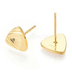 925 Sterling Silver Stud Earrings, Triangle, Nickel Free, with S925 Stamp, Real 18K Gold Plated, 8.5x9mm, Pin: 0.9mm(STER-T004-52G)