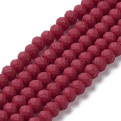 Glass Beads Strands, Faceted, Frosted, Rondelle, FireBrick, 4mm, Hole: 1mm, about 123~127pcs/strand, 16.5~16.9 inch(42~43cm)(EGLA-A034-P4mm-MD02)