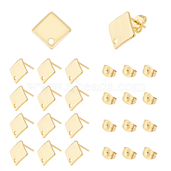 304 Stainless Steel Stud Earring Findings, with Loop and Ear Nuts, Rhombus, Golden, Stud Earring Findings: 13.5x13.5x2mm, Side Length: 10x10mm, Hole: 1.5mm, Pin: 0.8mm, 50pcs/box,
Ear Nuts: 6x4.5x3mm, hole: 0.8~1mm, 50pcs/Box(STAS-UN0019-66G)