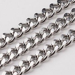 3.28 Feet 304 Stainless Steel Cuban Link Chains, Chunky Chains, Curb Chains, Faceted, Unwelded, Stainless Steel Color, 7x5x1.4mm(X-CHS-L015-12)