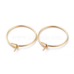 316 Surgical Stainless Steel Hoop Earring Findings, Ion Plating(IP) Wine Glass Charms Findings, Real 18K Gold Plated, 20x0.7mm, 21 Gauge(STAS-J025-01B-G02)