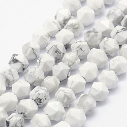 Natural Howlite Beads Strands, Star Cut Round Beads, Faceted, 10~10.5mm, Hole: 1mm, about 37~40pcs/strand, 15.5~15.7 inch(39.5~40cm)(G-F523-28-10mm)