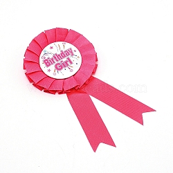 Polyester Birthday Tinplate Badge Pins, Gifts for Birthday Party Decorations, Cerise, 15x7.4x1.35cm(AJEW-WH0162-88B)