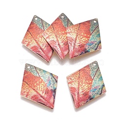 Printed Iron Pendants, Rhombus, Light Gold, Colorful, 29x22x0.7mm, Hole: 1.2mm(IFIN-L028-A02)