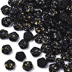 Spray Painted Glass Beads, with Gold Foil, Flower, Black, 6x3mm, Hole: 0.9mm(DGLA-R052-002-B08)