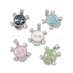Halloween Natural Shell Pendants, Skull Charms, Dyed, with Rack Plating Platinum Tone Brass Findings, Long-Lasting Plated, Mixed Color, 19.5x18.5x3mm, Hole: 4x3.5mm(KK-M234-09P)
