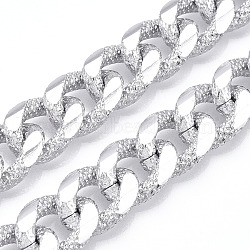 Aluminum Faceted Curb Chains, Diamond Cut Cuban Link Chains, Unwelded, Silver, 17x13x5mm(CHA-N003-37S)