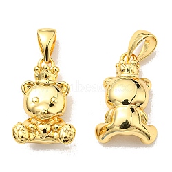 Rack Plating Brass Pendants, Lead Free & Cadmium Free, Long-Lasting Plated, Bear with Crown Charm, Real 18K Gold Plated, 16.5x11x5.5mm, Hole: 6x3mm(KK-D026-15G)