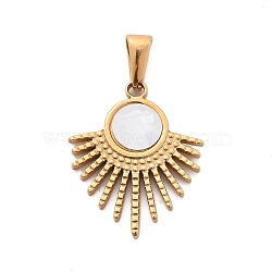 Plastic Pendants, with Ion Plating(IP) 304 Stainless Steel Findings, Fan, Real 18K Gold Plated, 26x21x2mm, Hole: 7x3.5mm(STAS-P378-04G)