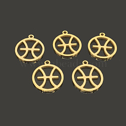 PVD Vacuum Plating 304 Stainless Steel Pendants, Flat Round with Twelve Constellations, Real 18K Gold Plated, Pisces, 18x16x1.5mm, Hole: 1.2mm(STAS-TAC0002-32K)