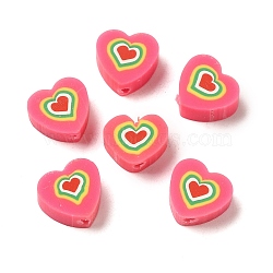 Polymer Clay Bead, Heart, Hot Pink, 8.5x9x4mm, Hole: 2mm(CLAY-Z003-03C)