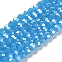 Electroplate Glass Beads Strands, Faceted, Pearl Luster Plated, Round, Dodger Blue, 6mm, Hole: 1mm, about 98~100pcs/strand, 20.39~20.59 inch(51.8~52.3cm)(EGLA-A035-J6mm-A07)