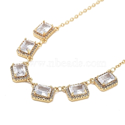 Rack Plating Brass Micro Pave Cubic Zirconia Necklaces, with Square Glass, Cadmium Free & Lead Free, Clear, 15.55~15.75 inch(395~400mm)(NJEW-M215-02G-02)