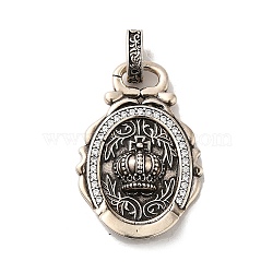 Rack Plating Brass Micro Pave Cubic Zirconia with Sea shell Pendants, Cadmium Free & Lead Free, Oval with Crown, Antique Silver, 31x21.5x5mm, Hole: 6x3.5mm(KK-Q795-15A-AS)