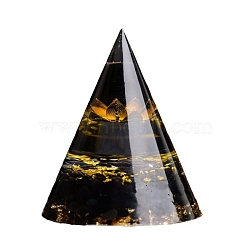 Orgonite Cone Resin Display Decorations, with Natural Tige Eye Chips, for Home Office Desk Decoration, 65mm(PW-WG5809E-01)