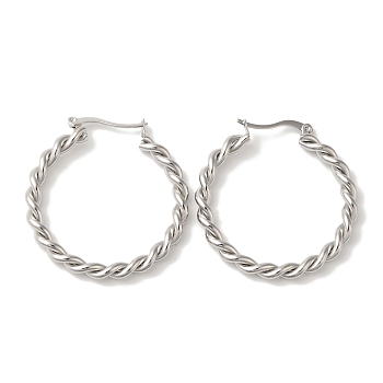 Non-Tarnish 304 Stainless Steel Hoop Earrings for Women, Twist, Stainless Steel Color, 38x36x3.5mm