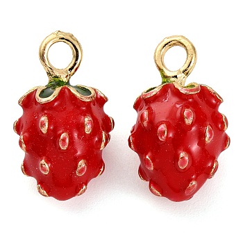 Alloy Enamel Pendants, Fruits Charms, Strawberry, 16x10x9.5mm, Hole: 2mm