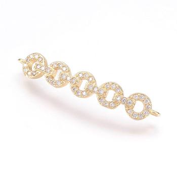 Brass Micro Pave Cubic Zirconia Links, Real 18K Gold Plated, Flat Round, 6x33x2.5mm, Hole: 1mm