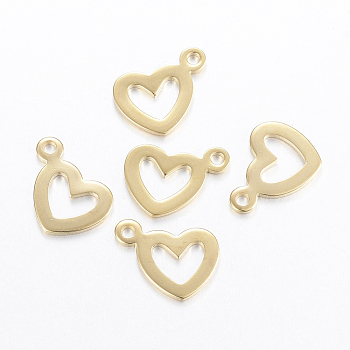 304 Stainless Steel Open Heart Charms, Hollow, Golden, 14.5x10.5x1mm, Hole: 1.5mm