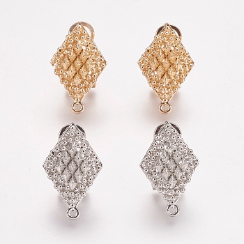Alloy Stud Earring Findings, with Loop, Rhombus, Mixed Color, 25.5x16mm, Hole: 1mm, Pin: 0.7mm