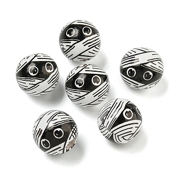 Halloween Series Wood European Beads, Round, Black, 15x16x16mm, Hole: 4.5mm