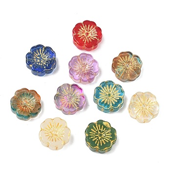 Handmade Lampwork Beads, Golden Metal Enlaced, Flower, Mixed Color, 14x5mm, Hole: 1.2mm