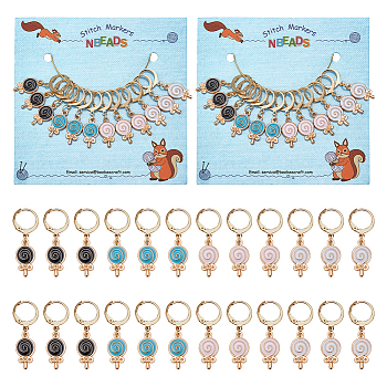 Alloy Enamel Lollipop Locking Stitch Markers, 304 Stainless Steel Leverback Earring Stitch Marker, Mixed Color, 3.3cm, 4 color, 3pcs/color, 12pcs/set