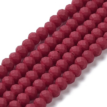 Glass Beads Strands, Faceted, Frosted, Rondelle, FireBrick, 4mm, Hole: 1mm, about 123~127pcs/strand, 16.5~16.9 inch(42~43cm)