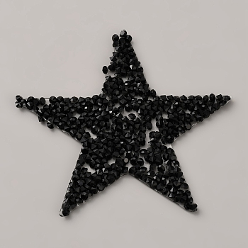 Star Hotfix Rhinestone, Self-adhesion Cloth Patches, Repair Sewing Craft Decoration, Black, 77x78x2mm, Hole: 13.5mm