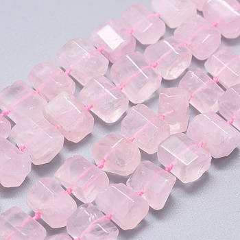 Natural Rose Quartz Beads Strands, Hexagonal Prism, 11~14x7~11mm, Hole: 0.5mm, about 41pcs/strand, 16.5 inch~16.9 inch(42~43)
