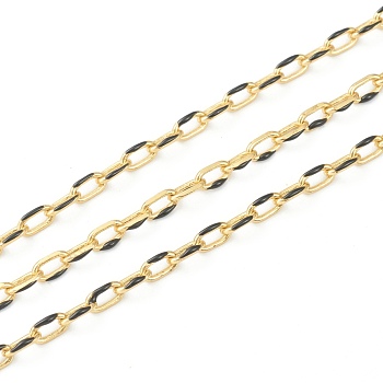 3.28 Feet Handmade Golden Brass Enamel Link Chains, Cable Chains, Soldered, Long-Lasting Plated, Oval, Black, 7x4x1mm