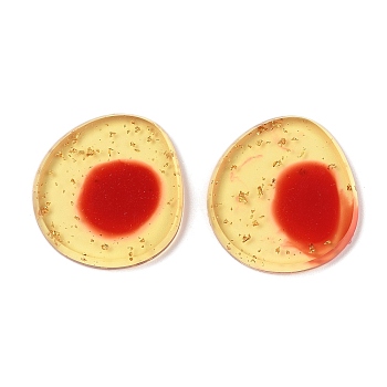 Transparent Resin Decoden Cabochons, with Gold Foil, Flat Round, Red, 32x30x4mm