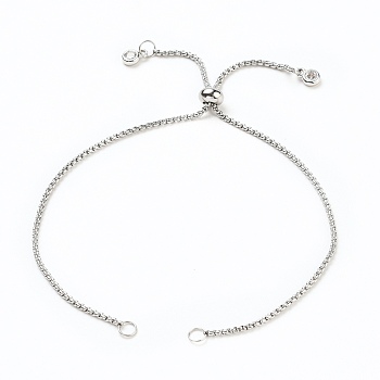 Adjustable 304 Stainless Steel Box Chain Slider Bracelet/Bolo Bracelets Making, with Brass Cubic Zirconia Charms, Stainless Steel Color, Single Chain Length: about 5-1/4 inch(13.3cm)